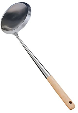 TOPBATHY 304 Stainless Steel Frying Spoon Long Wooden Handle Non-Stick Cooking Tool for Bunuelos Large Kitchen Utensil for Frying Snacks