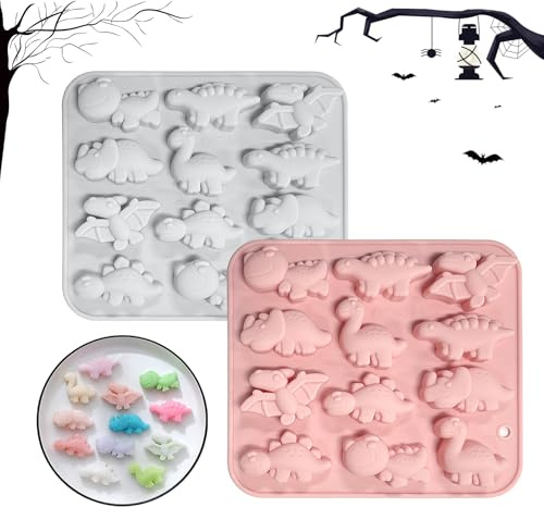 XQMMGO Lot de 2 moules en silicone Halloween, dinosaures en silicone, bricolage, moule à chocolat, bougies moules de Noël, moule en forme d'ourson en caoutchouc (dinosaure)
