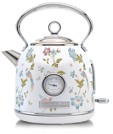 VQ Laura Ashley Bouilloire Electrique Sans Fil avec Imprimé Elveden Blanche - Bouilloire Vintage 1,7 Litre avec 2,2 KW Ébullition Rapide, Protection Contre la Surchauffe et Indicateur de Température