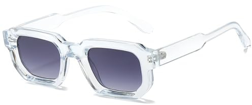 JCTAIFOO Trendige Rechteck Sonnenbrille für Herren Damen Vintage Rechteckige Retro Quadrat Chunky Brille (Transparent/Grau Gradient-1)