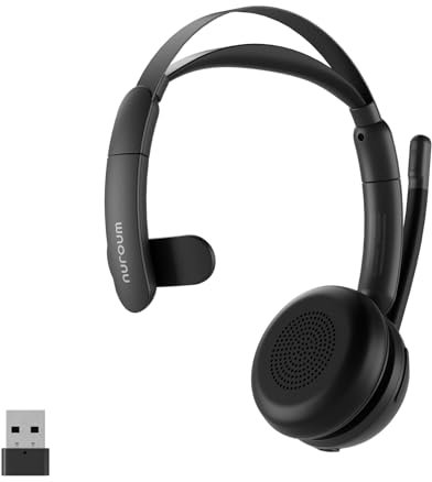 Nuroum HP31-SU(2nd Gen) Cuffie con Microfono Bluetooth,Cuffie Wireless ENC a Cancellazione di Rumore con Stazione di Ricarica,Dongle/USB-A&C/Bluetooth,45H Lavoro per Cuffie Call Center/Lavoro/Chiamate