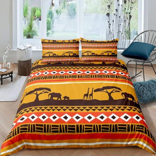 TACOKI Bettwäsche 140x200 Afrika, 3D Muster Afrika Bettwäsche Set Weich Kuschelig Mikrofaser Bettbezug mit Reißverschluss Bettbezüge + 2 Kissenbezug 80x80 cm 1394z