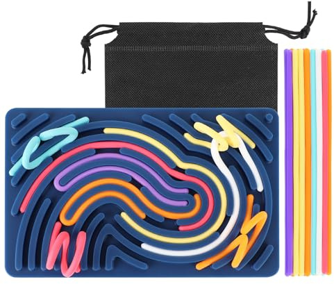 ddLUCK Sensorik Spielzeug Activity Board mit ADHS und Autismus für Kinder | Silikon, Blau, Doppelseitig, mit 6 Farben & 20 Schnüren & Reisebeutel, zur Stress & Anxiety, Beruhigendes, Still Spiele Play