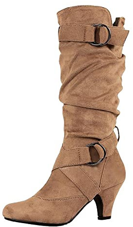 warehouse deal Langschaft Stiefel Damen Weiter Schaft Damen Klassische Stiefel Casual Spitze Zehe Klobiger Blockabs black week angebote barfußschuhe damen sale