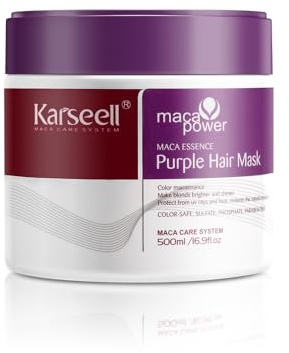 Karseell Viola Maschera Capelli 500ml, Maschera Antigiallo Capelli Biondi, Platino, Bianchi o Grigi, Neutralizza Il Tono dell'Ottone
