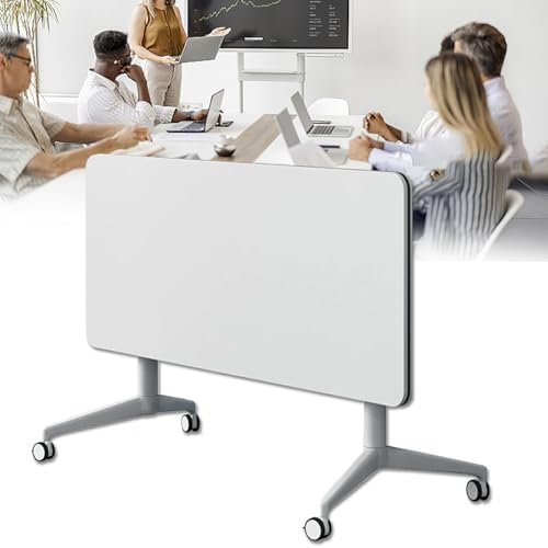 MOFGOE Klappbare Konferenztische mit Universalrollen, mobiler Klapptisch für Konferenzen, rechteckiger Besprechungstisch, Moderne weiße Tische für Büros, Seminarräume,1,47.2in