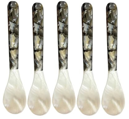 Cucharas de caviar con asas redondas | Paquete de 5 cucharas de perlas para servir caviar | Cucharas de caviar | Cuchara de caviar para platos gourmet, huevos, helados y mariscos