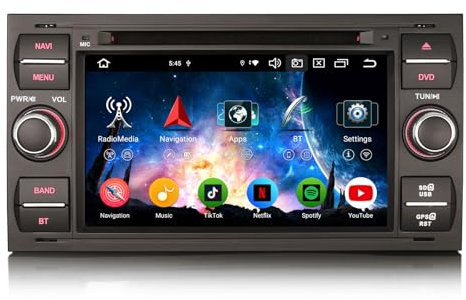 Erisin 8-núcleo 4GB+64GB 7 Pulgadas Android 14 Radio Coche GPS Navegador para Ford C-MAX S-MAX Focus Galaxy Kuga Fiesta Transit Autoradio Bluetooth CarPlay Android Auto Dab+ WiFi DSP USB OBD2 CD DVD