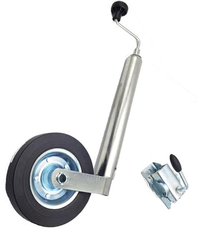 Stützrad Anhänger mit Vollgummireifen inkl, Stützradhalter (150kg Stützlast), Stützrad für Anhänger, Wohnwagen & Pferdeanhänger, Strapazierfähiges Ø 48mm Anhänger Stützrad Set aus Stahl verzinkt