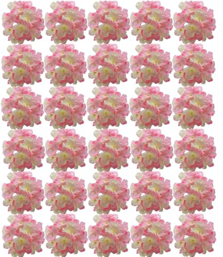 FagusHome Silk Hydrangea Heads 30 Pcs Artificial Flowers Only Heads No Stems Fake Hydrangea Flowers for Home Wedding Decor No Stems (Pink White)