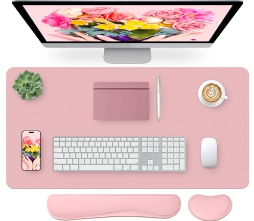 Sevenpers Schreibtischunterlage,80x40cm Mauspad mit Handgelenkauflage,Pink | 3 in 1 Tischunterlage x Ergonomisch Handballenauflage mit Memory-Schaum,Schreibtischschutz Unterlage für Büro,Zuhause