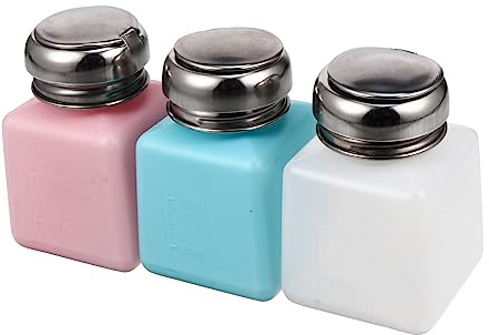 SAFIGLE 3pezzi Bottiglie Vuote Con Erogatore Pressione Per Rimozione Smalto Flaconi in Acciaio Inossidabile Colorati Bianco Rosa Azzurro Facili Da Pulire e Riempire Per Cosmetici
