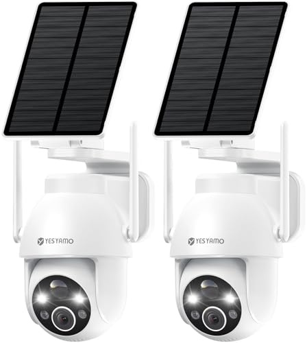 YESYAMO 2PCS 2K Camera Surveillance WiFi Exterieure sans Fil Solaire, 2.4GHz Camera Exterieur avec Panneau Solaire, 360° PTZ, Vision Nocturne Couleur, Audio Bidirectionnel (Blanc)