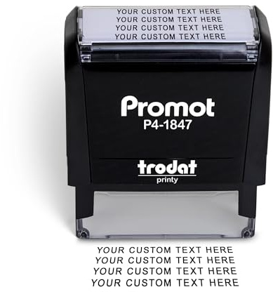 Promot Self Inking Stamp - Medium Custom Stamp for Name, Address, Office, or Business Use - Up to 4-Line Personalized Rubber Stamp - Customizable Font & Ink Color - Personalized Name Stamp
