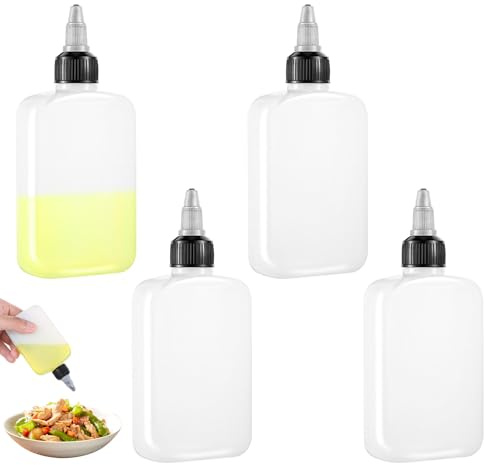 LXUEJIE 4 PCS Oil Dispenser Bottle for Camping & Cooking, 4oz Squeeze Condiment Bottle Refillable 120ml Empty Plastic Containers with Leak-proof Screw Cap for Dressing Sauces Condiments