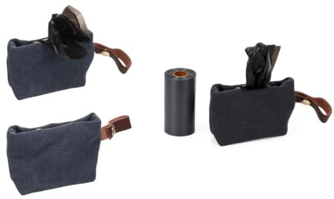 Porta Sacchetti Cane - Cavna Blu - Pochette in Poliestere - Chiusura a Pressione - Cinturino in Pelle - 1 Rotolo Incluso - Flamingo