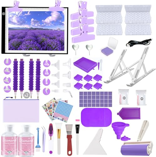 DNSGOOR 247Pcs All Inclusive Diamond Art Accessories Kit Diamond Painting A3 LED Light Pad Set with Diamond Art Sealer Glue Stand Storage Case Pens 5D Painting Tools for DIY Drill Craft