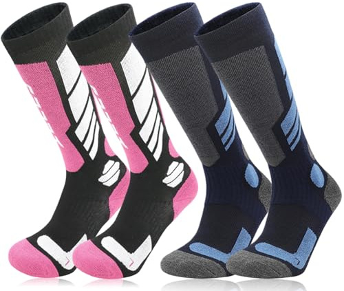 flintronic 2 paires Chaussettes de Ski pour Femme, Longues Thermique Chaussettes Hautes pour Ski, Chaussette Ski de Sport d'hiver Transpirable pour Cyclisme Randonnée Snowboard