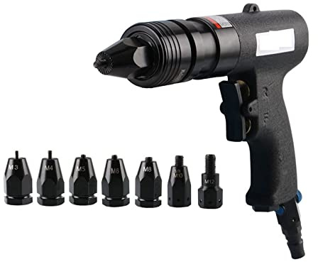 Pneumatic Rivet Nut Gun Tool Air Hammer Kit for M3 M4 M5 M6 M8 M10 M12 - Insert Thread Pull Setter, 600RPM, Ideal for Riveting Nuts