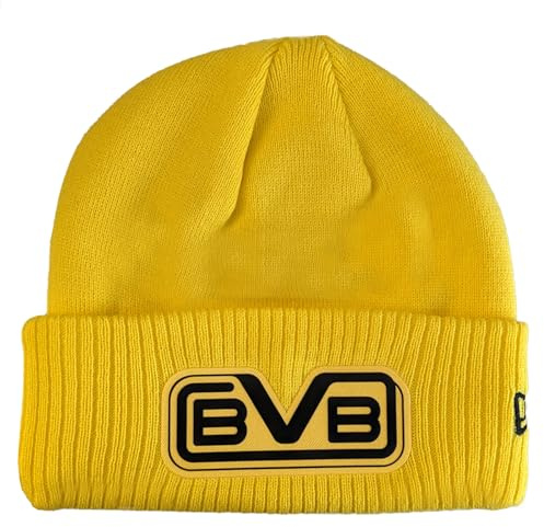 Dortmund Borussia BVB Beanie gelb – New Era Retro Mütze Herren & Damen – Offizielle BVB Wintermütze schwarz gelb – Fußball Fan Beanie warm & stylisch