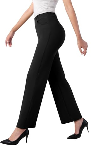 Glacspyg Dames Haute Taille Droite Pantalons de Loisirs Elastique Business Pantalons de Travail Elastique Stretch Pantalons Larges avec Poches Noir L