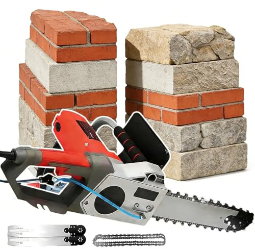 moupeaktain Elektrische Betonsäge, 6000 U/Min Betonkettensäge, Steinsäge Betontrennschneider mit 350mm/480mm, Mit Wasserpumpe, 2 Ketten/2 Führungsschienen, Für Granit, Porzellan, Holz, Beton 350