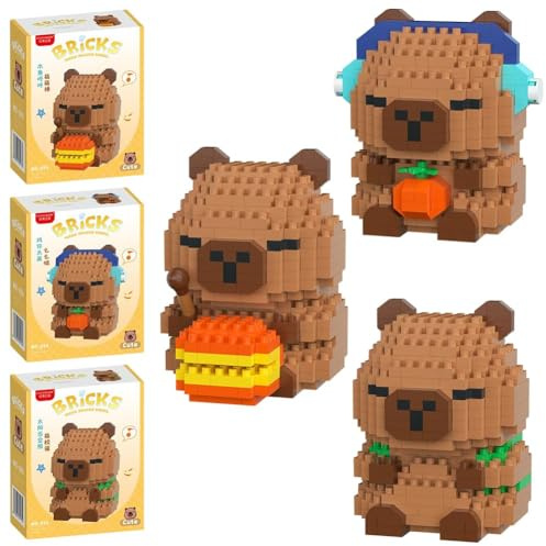 Capybara Blocs de Construction, 3PCS Mini Figurine en Briques Jeux de Construction 3D Mini Blocs de Puzzle Micro Bloc de Constructions Figurines Modèle Building Block Set pour Cadeaux d'Anniversaire