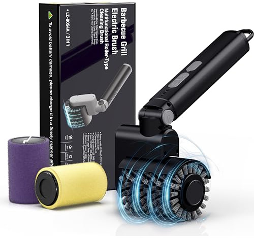 Aurviv Electric Grill Brush, 3-Speed Power Control Grill Brush for Outdoor Grill, Rechargeable BBQ Grill Brush, Cordless Grill Cleaning Brush with 2 Brush Head & Scouring Pad, Gifts for Men/Dad