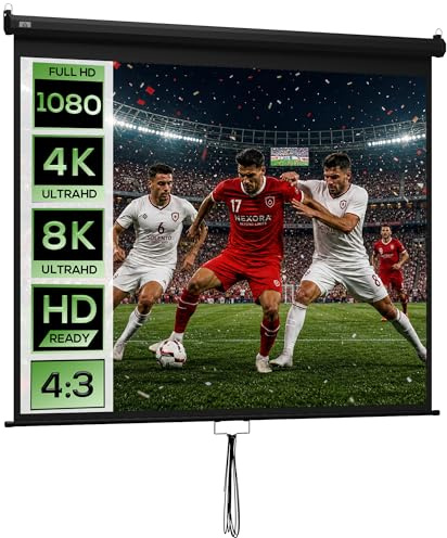 HOMCOM Écran de Projection 120 4:3 HD 4K, Écran Videoprojecteur avec Boîtier en Métal, Hauteur Réglable Manuellement, pour Cinéma Maison, Bureau, Voyage, 244 x 183 cm, Noir