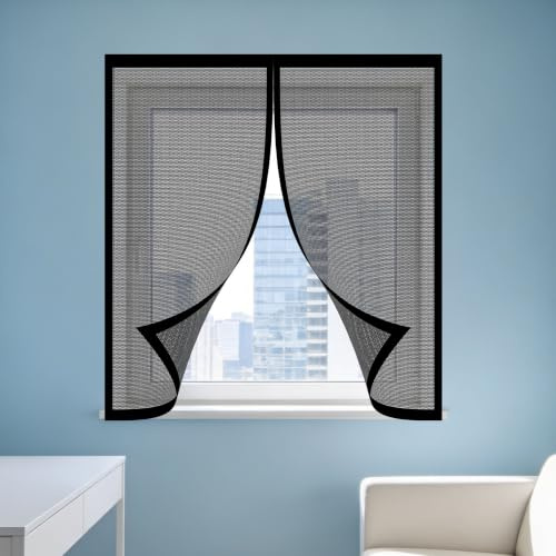 Zanzariera Magnetica 170 x 110 cm Chiusura Automatica, con Nastro Adesivo Zanzariera Autoadesiva Finestre Chiuso Automaticamente Pieghevole per Corridoi Finestre Patio, Nero