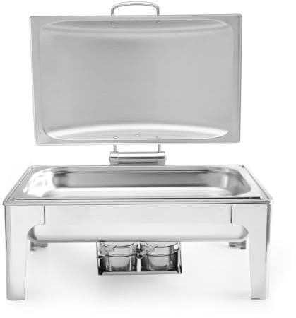 HENDI Chafing Dish, Satiniert, Inkl. zwei Brennpastenbehälter, einer Lebensmittelpfanne, einem Wasserbehälter, Warmhaltebehälter, Speisewärmer, GN 1/1, 9L, 570x430x(H)290mm, Edelstahl