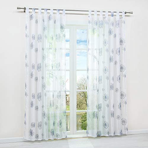 HongYa 1 Stück Schlaufenschal Transparenter Vorhang Voile Gardine Schal mit Schlaufen H/B 245/140 cm Pusteblumen Muster
