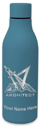 LaserGram Double Wall Stainless Steel Water Bottle, Architect Symbol, Personalized Engraving Included (Slate Blue)