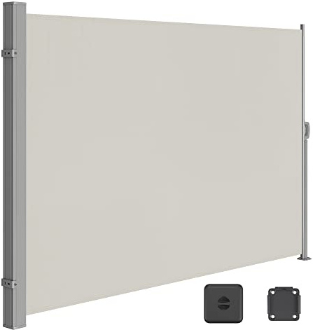 SONGMICS Toldo lateral con caja de acero, resistente a la corrosión, extensible, 200 x 350 cm, protección visual, protección solar, opaco, estor lateral para balcón, terraza, jardín, beige GSA205E02
