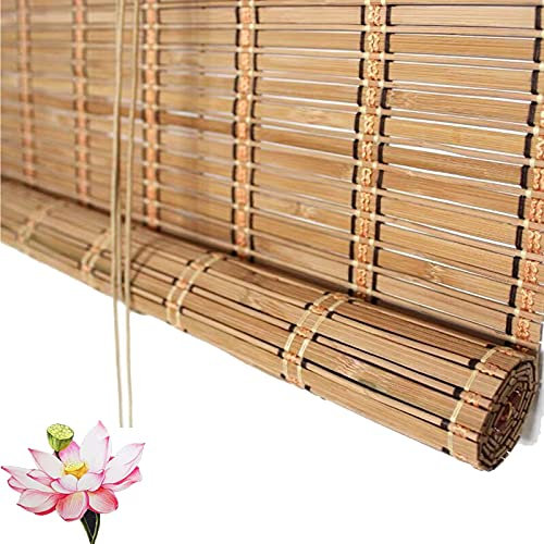 Bambusrollo Blickdicht Retro,Bambus Fenster Rollo,Lichtfilter-Holz-Jalousien,für Fenster/Türen,Atmungsaktive Sonnenschutz und Sichtschutz Seitenzugrollo für Innenhaus,Büro,Küche (W70xH80cm/28x32in)