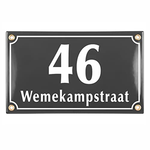 Sosenco Husnummerskylt husnummer med gatunamn – 25 x 15 cm – keramisk emalj – väderbeständig – personlig (antracit)