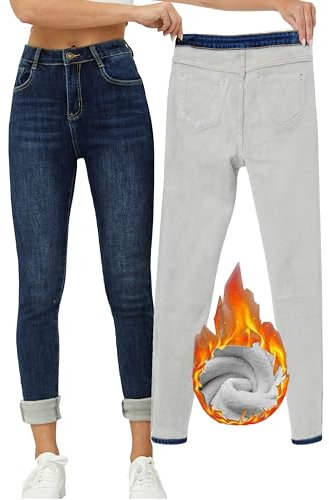 Yehopere Winterjeans für Damen, mit Fleece gefüttert, Slim fit, warm, high Waist, XX-Large