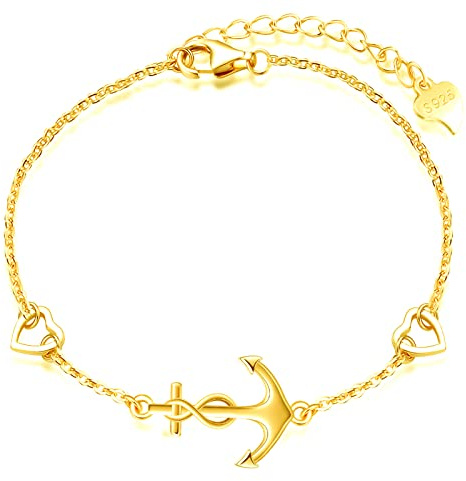 MicLee Bracelets élégants pour femmes et filles, bracelet en argent 925, bracelet ancre classique, avec cœur mini, or