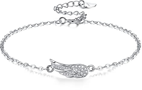 Viwind Armband Damen 925 Sterling Silber Engelsflügel Schutzengel Armbänder Funkelnden Kubischen Zirkonia Armbänder Verstellbarer Charm Armband für Frauen mit Geschenkbox (Silber)…