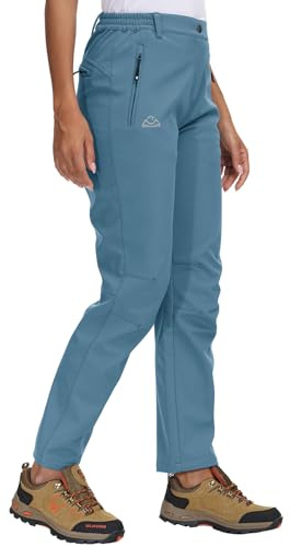 Rdruko - Pantalones de esquí para mujer con forro polar térmico, impermeables, para nieve, senderismo, caminatas, trabajo, deportes de invierno, azul/gris, S