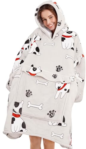 Narecte Kapuzenpullover für Damen und Herren, Premium-Sherpa-Fleece, übergroße Hoodie-Decke mit riesiger Tasche für Frauen, super gemütlich und groß, tragbare Decke, Sweatshirt, Geschenk für Hunde