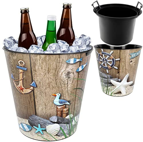 alles-meine.de GmbH universal Eimer/z.B. Getränkekühler & Blumentopf Maritim & Strand 10 Liter & extra Einsatz - wasserdicht - aus Kunststoff - Ø 28 cm - Papierkorb - Garte..