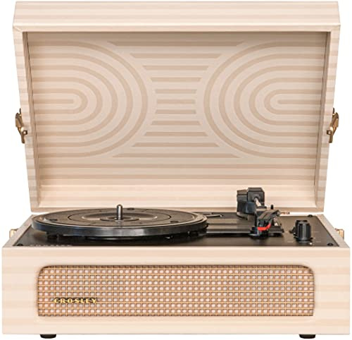 Crosley CR8017U-HL1 Voyager - Tocadiscos de vinilo portátil vintage con entrada y salida Bluetooth y altavoces integrados, color crema