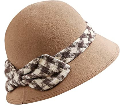 ZMNKH Glockenhut Damen - Filzhut aus 100% Wolle mit Schleife - Wollhut Herbst/Winter