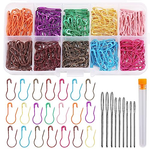 Namner Stitch Markers for Knitting,10 Colors & 300 Markers Crochet, Safety Pins, Knitting Stitch Markers, Crochet Accessories, with Blunt Sewing Needles