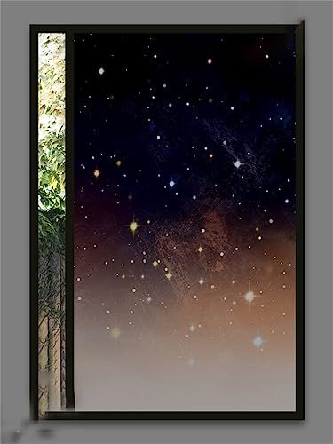 Fensterfolie Blickdicht Sichtschutzfolie Nachtstern 90x200 cm Anti-UV-Schutz Folie 100% Lichtblockierung Fensterfolie Blickdicht Schwarz Verdunkelungsfolie für Zuhause Schlafzimmer