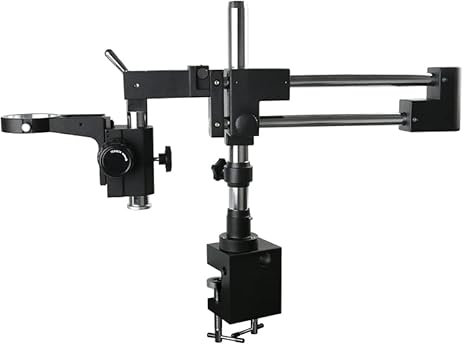 Double Boom Stand Dual Arms Industrial Zoom Trinocular Stereo Microscope Stand 76mm Focusing Ring Clamp Microscopio Holder (Color : Black stand)