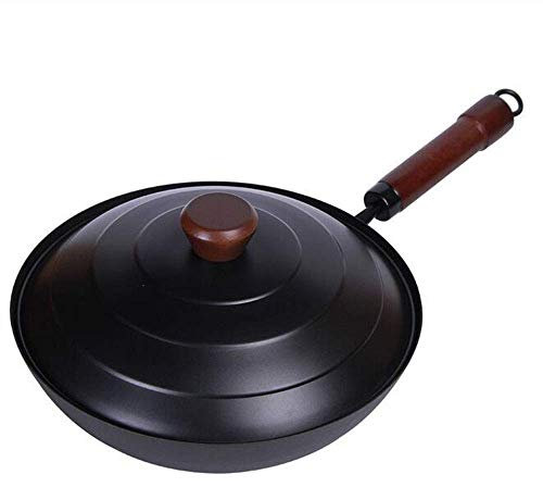 OQHAIR Wok de Hierro Sartén de forja Artificial Wok Antiadherente Utensilios de Cocina sin Recubrimiento Wok Chino Cocina de Hierro Fundido u