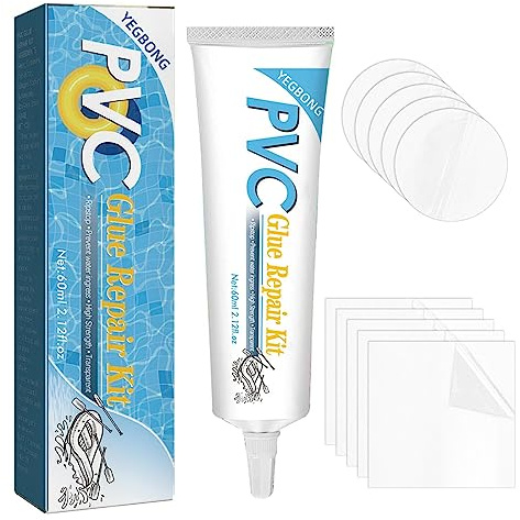 Riparazione per Piscina in PVC I 10 Pezzi Patch Riparazione e 60ml Colla Subacquea I Riparazione per Superfici Secche e Bagnate