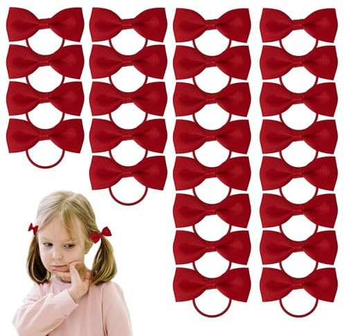EUPSIIU 25 Stück Baby-Gummibänder Haargummis Schleifen Pferdeschwanzhalter Cheerleader Haargummis Schleifenband, Halloween Weihnachten Geschenk Cosplay Party Styling-Zubehör für Mädchen (Rot)